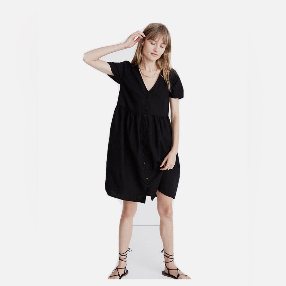 Madewell Linen-Blend V-Neck Button-Front Mini Dress